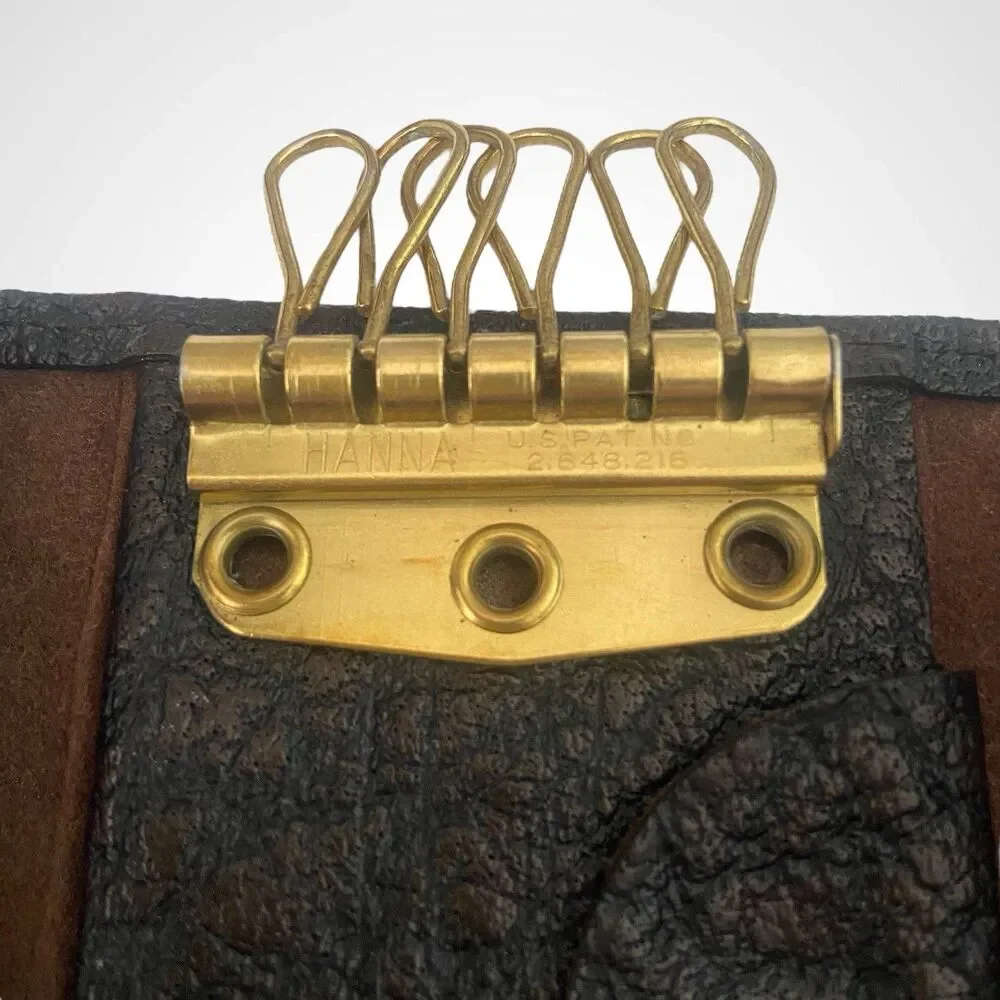 Justin Rhino Water Buffalo Key Holder Wallet Brown Leather Vintage Handmade